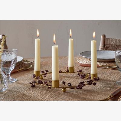 Nkuku nkuku Tanu Mango Wood Beaded Candle Holder | Christmas Decorations | Brass/Ruby