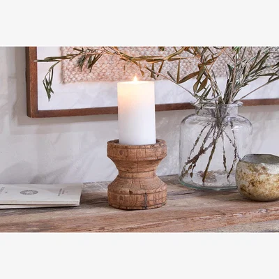 Nkuku nkuku Thoko Reclaimed Round Candlestick | Candles Holders & Lanterns | Dark Stain