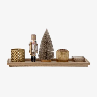 Nordic Nest Bloomingville Sanga tray with candle holder Christmas 6 pieces Brown