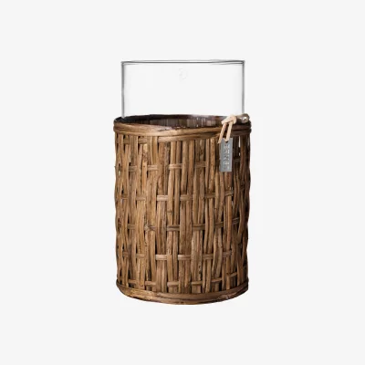 Nordic Nest ERNST Ernst vase/tealight holder in basket Dark brown Ø10x18 cm