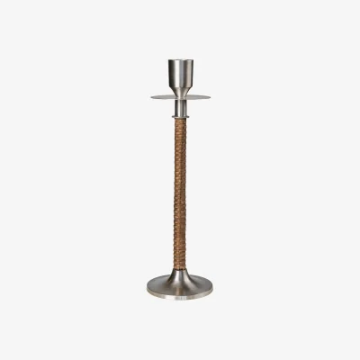 Nordic Nest ERNST Ernst braided candleholder Brushed steel Ø8x25 cm
