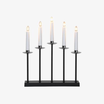 Nordic Nest Star Trading Greta 5 metal candle holder silver tray 37 cm Black