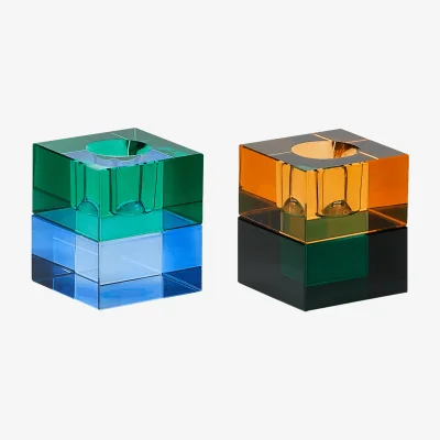 Nordic Nest Hübsch Block candle holder 2 pieces Green-blue orange-green