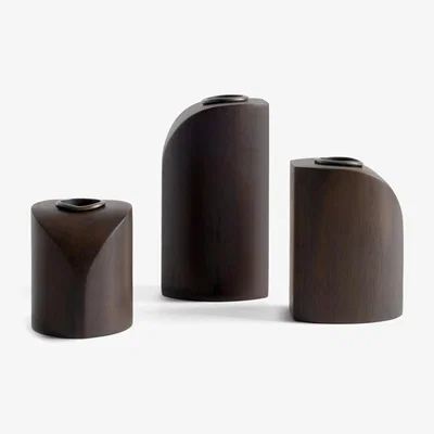 Nordic Nest Ethnicraft PI candle holder 3 parts Dark brown stained mahogany