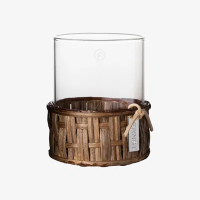 Nordic Nest ERNST Ernst vase/tealight holder in basket Dark brown Ø7x8.5 cm