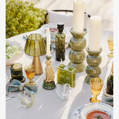 OKA OKA, Katskhi Candle Holders Pair - Green, Candle Holder