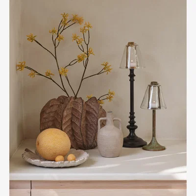 OKA OKA, Barton Candle Holder with Glass Lampshade - Black/Brass, Candle Holder