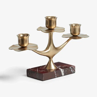 OKA OKA, Nymphaea Marble Candle Holder - Antique Brass, Candle Holder