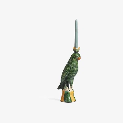 OKA OKA, Althea Ceramic Parrot Candle Holder - Dark Green, Candle Holders, Ceramic