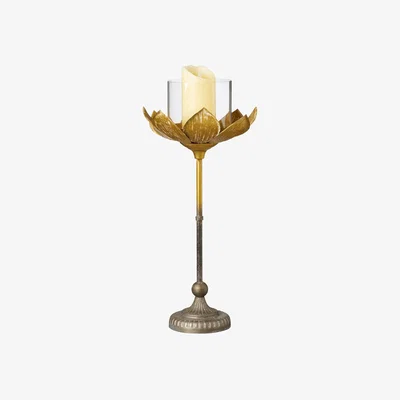 OKA OKA, Medium Lotus Candle Holder - Gold, Candle Holders, Glass/Metal