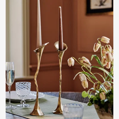 OKA OKA, Ninfea Candle Holders Pair - Antique Brass, Candle Holder