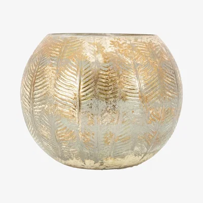 Downtown Hornbeam Antiqued Candle Holder - White/Gold