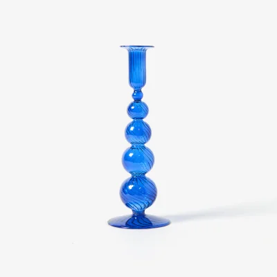 Oliver Bonas Alina Bobbin Blue Glass Candlestick Holder