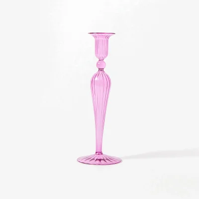 Oliver Bonas Allegro Ribbed Purple Glass Candlestick Holder