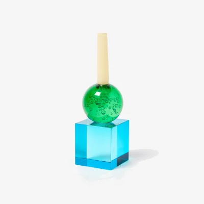 Oliver Bonas Cube Blue & Green Crystal Candlestick Holder