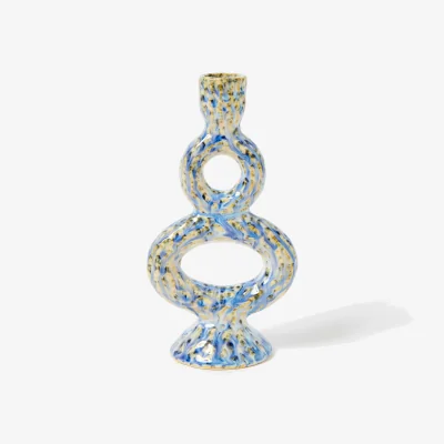 Oliver Bonas Double Loop Blue Ceramic Candlestick Holder