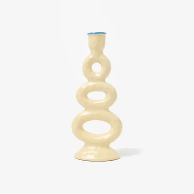 Oliver Bonas Triple Loop Cream Ceramic Candlestick holder