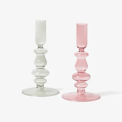 Oliver Bonas Hazel Glass Candlestick Holders Set Of Two
