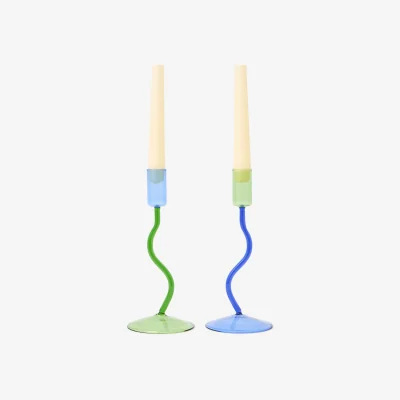 Oliver Bonas Wobble Glass Candlestick Holders Set of Two