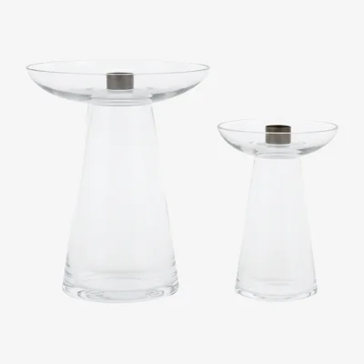 Perch and Parrow Lucetta Glass Candle Holder in Clear, Set of 2