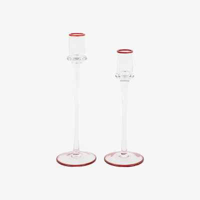 Perch and Parrow Merry Glass Candle stick in Red, Set of 2