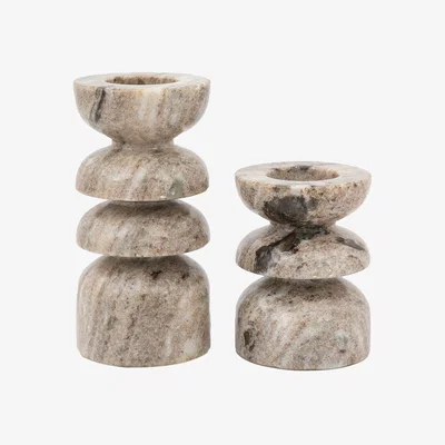 Perch and Parrow Lapis Marble Candlestick in Sandstone, Set of 2