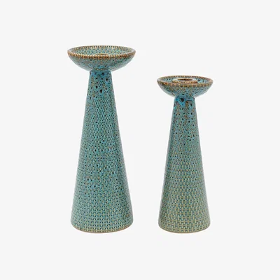 Perch and Parrow Lena Ceramic Candlestick in Teal, Set of 2