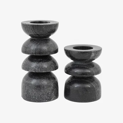 Perch and Parrow Lapis Marble Candlestick in Grey, Set of 2