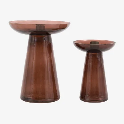 Perch and Parrow Lucetta Glass Candle Holder in Smoke, Set of 2
