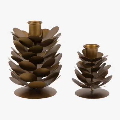 Perch and Parrow Nordic Woodland Pinecone Candleholders in Gold, Set of 2