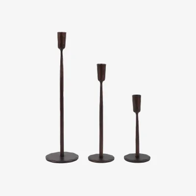 Perch and Parrow Varenna Metal Candle Sticks in Brown, Set of 3