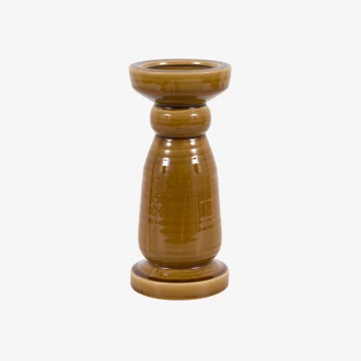 Perch and Parrow Novara Crackle Glaze Candlestick in Caramel, Large