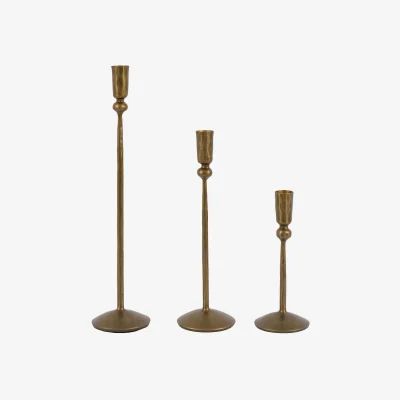Perch and Parrow Tilo Metal Candle Sticks in Gold, Set of 3