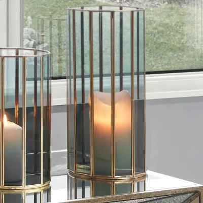 Pagazzi Smoked Glass and Brass Round Metal Lantern Large