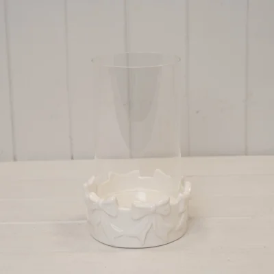 The Range White Round Bow Candle Holder with Glass Insert - White