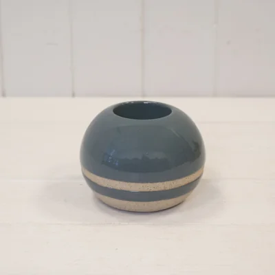The Range Blue Glazed Tealight Holder with Unglazed Design - Blue