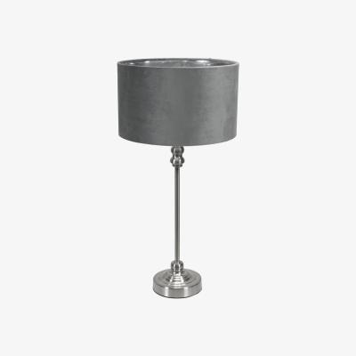 The Range Maggie Chrome Candlestick Table Lamp Grey Velvet and Chrome Inner Shade and Bulb - Grey