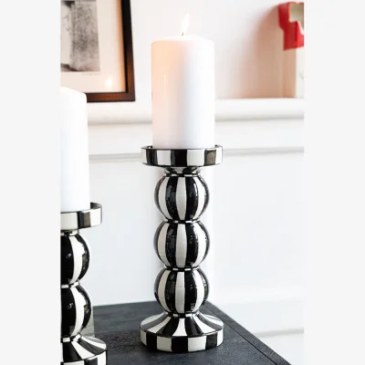 Rockett St George Black & White Stripe Pillar Candle Holder - Tall