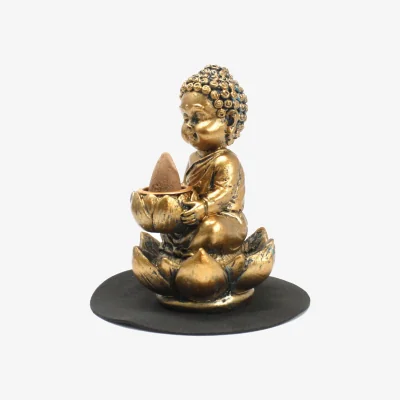 The Range Buddha and Lotus Backflow Incense Burner Gold - Black & Gold