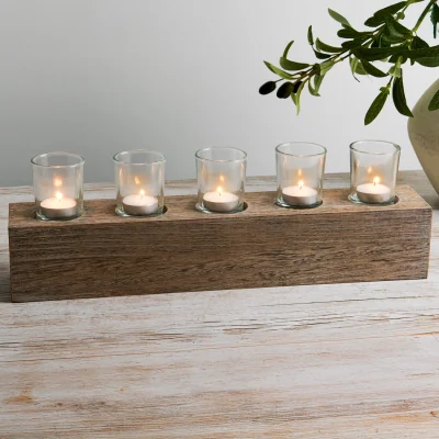 The Range Wooden Tealight Candle Holder Set - Brown