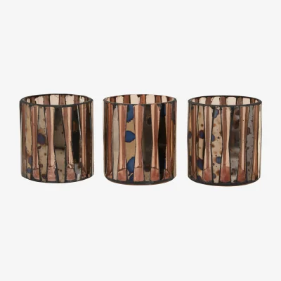 The Range Gaia Set Of 3 Pink Antique Finish Glass Tealight Holders - Pink