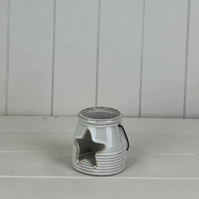 The Range Silver Ceramic Tealight Holder with Star Cut Out - Grey