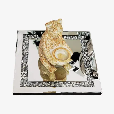The Range Square Diamante Mirrored Crystal Candle Plate Candle Holder - Silver