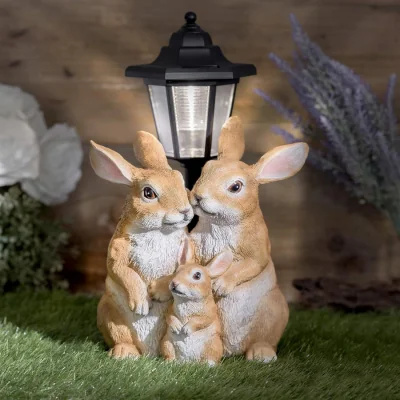 The Range GloBrite Solar Rabbit Family Lantern Garden Light 38cm Outdoor Decor - Black
