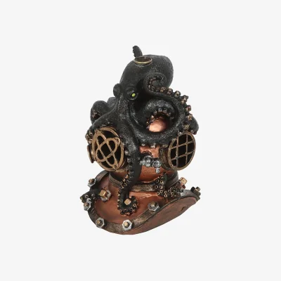 The Range Something Different Kraken & Diver Helmet Backflow Incense Burner - Black/Golden Brown/Chrome