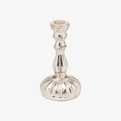 The Range Handcrafted Silver Foil Design Dinner Candle Holder - Silver