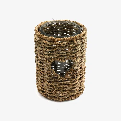 The Range Medium Seagrass Candle Holder - Brown