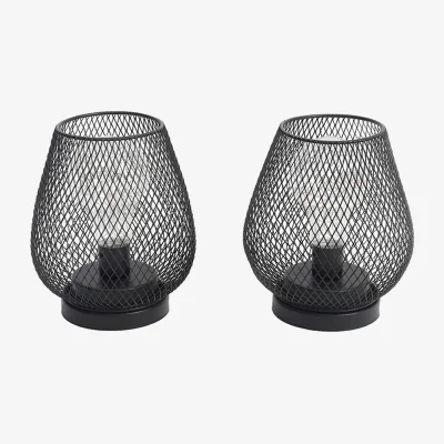 The Range Set of 2 Metal Cage LED Lanterns - Black
