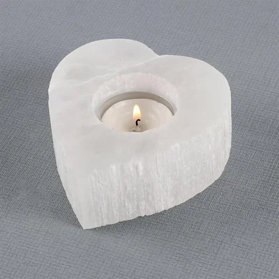 The Range Selenite Heart-Shaped Candle Holder - White