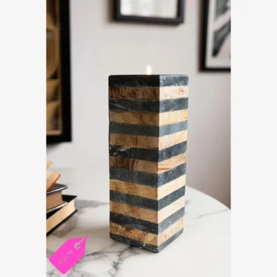 Rockett St George Wood & Slate Tealight Holder - SECONDS
